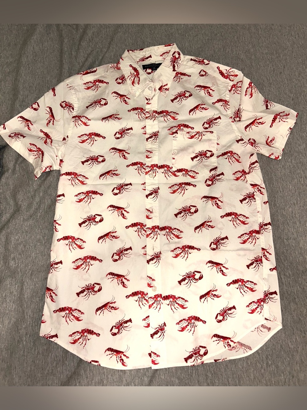 J. Crew White Short-Sleeve Button-Down with Red Lobster Print